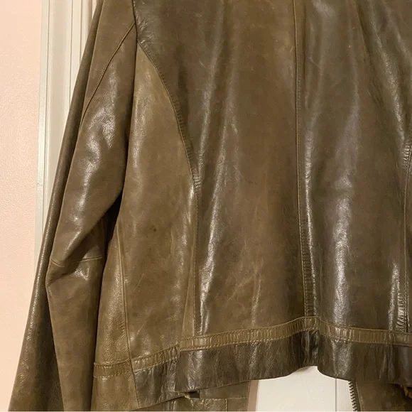 Olive Leather Jacket - Laundry by Shelli Segal - Picture 7 of 8